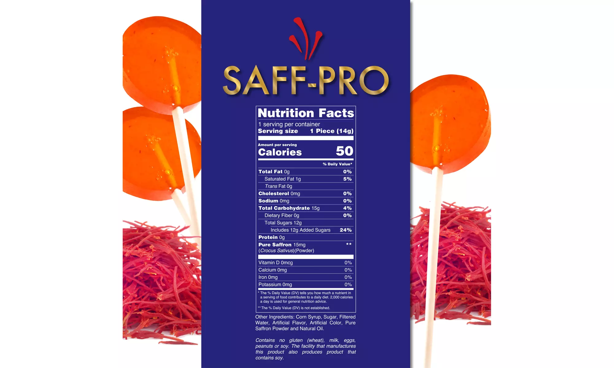 Pure Saffron Infused Lolipop, 12ct for Stress Relief - Second Medium