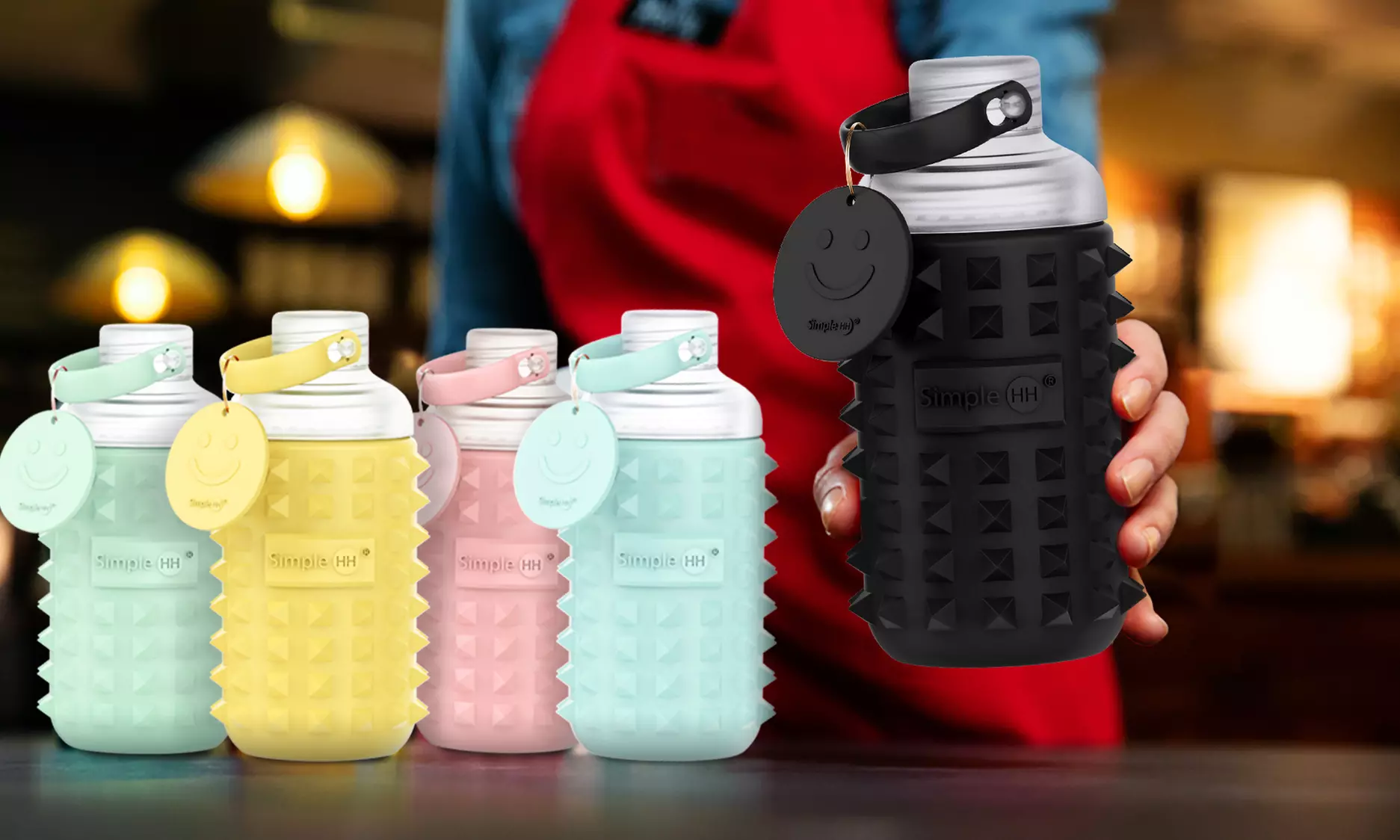Simple HH 16oz Premium Glass Water Bottle with Spiked Silicone Sleeve - Primary Image