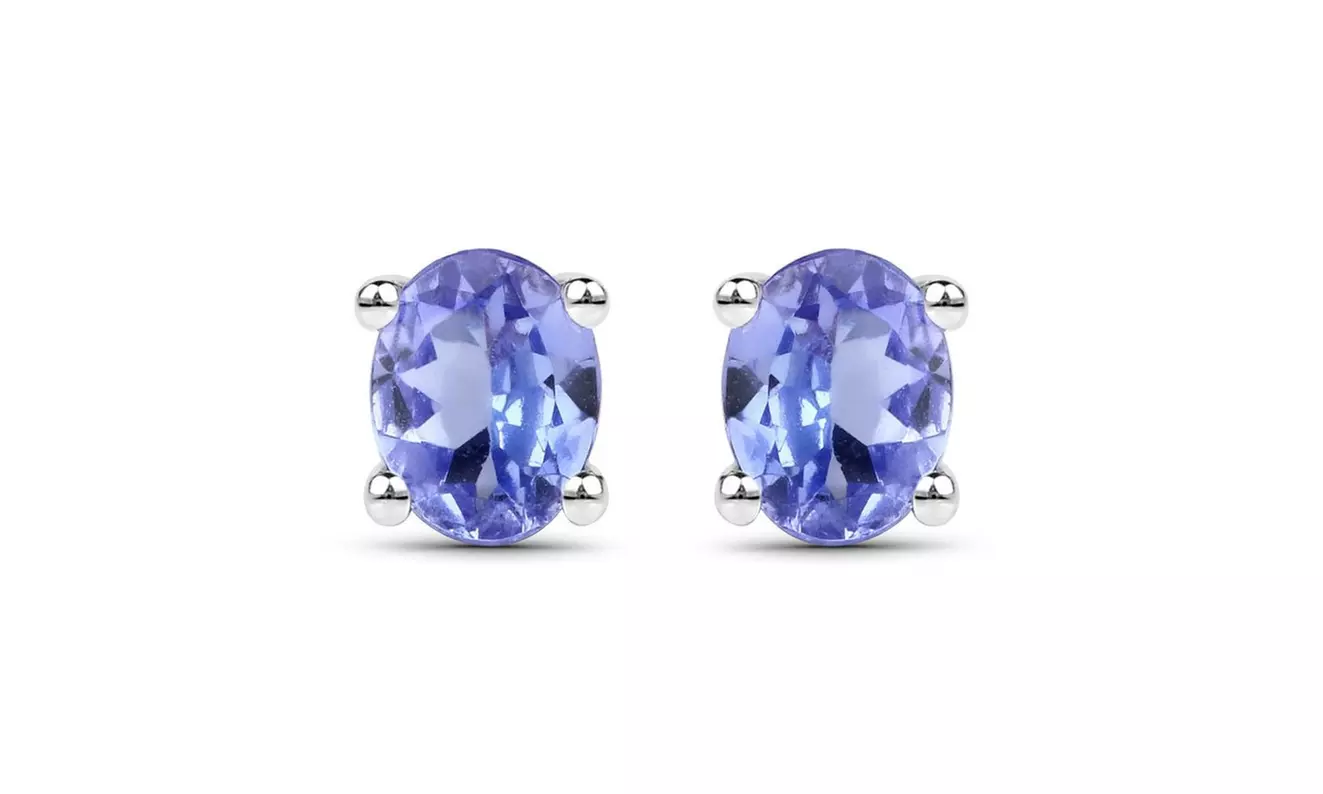 Sterling Silver Genuine Natural Tanzanite Oval Cut Studs - Primary Image