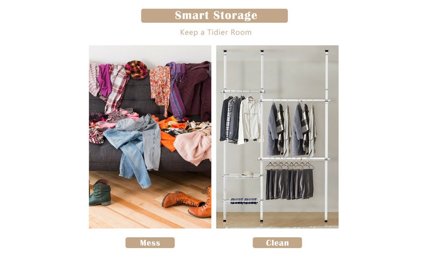 Costway Double 2 Tier Telescopic Garment Rack Adjustable Closet ...