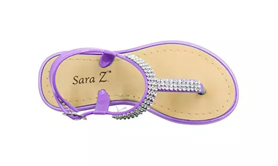 Sara Z Girls Vegan Thong Sandal with Rhinestones Embellishment - Primary Image