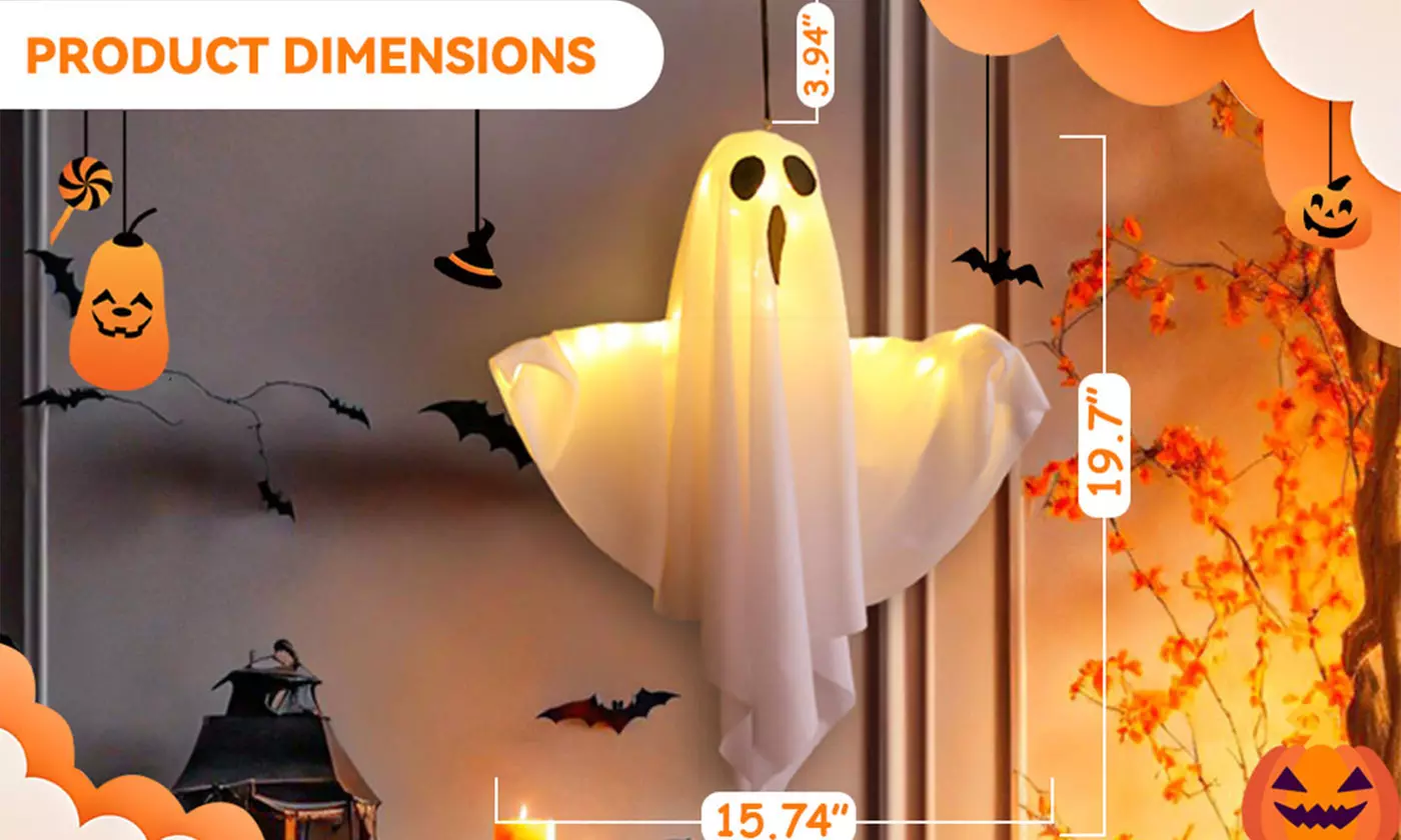 2Pcs Halloween LED Glowing Flying Ghosts, Cute Hanging Ghosts Indoor & Outdoor