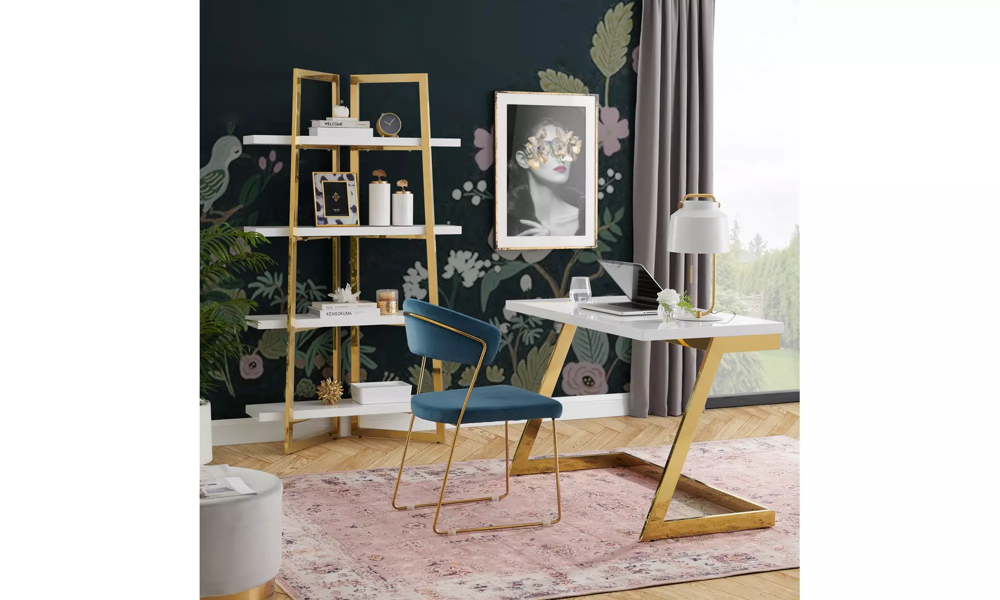Alohia High Gloss Lacquer Finish Bookshelf Stainless Steel Frame - Primary Image