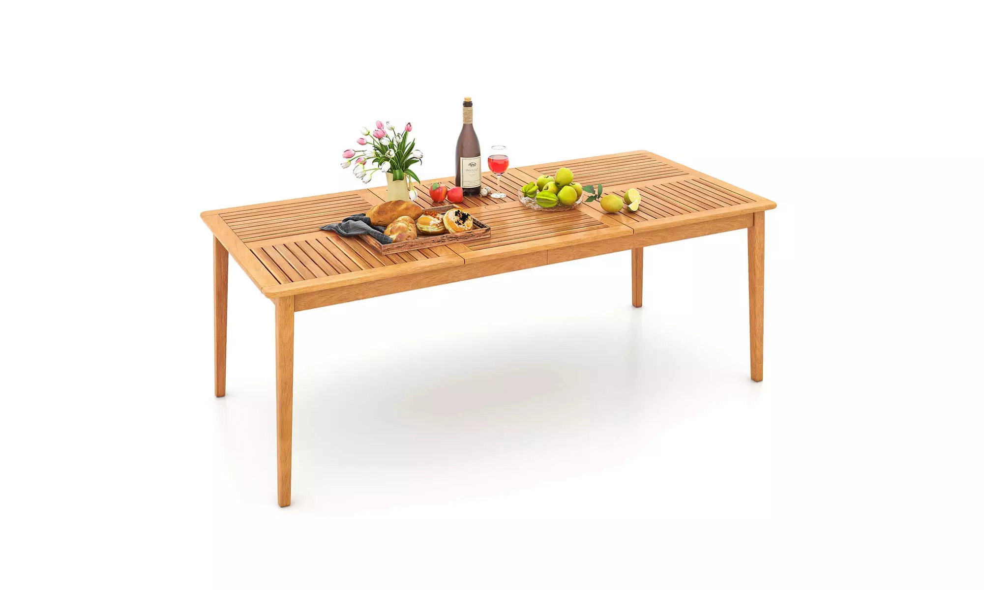 Costway 6/8-Person Outdoor Acacia Wood Dining Table with 1.96" Umbrella Hole