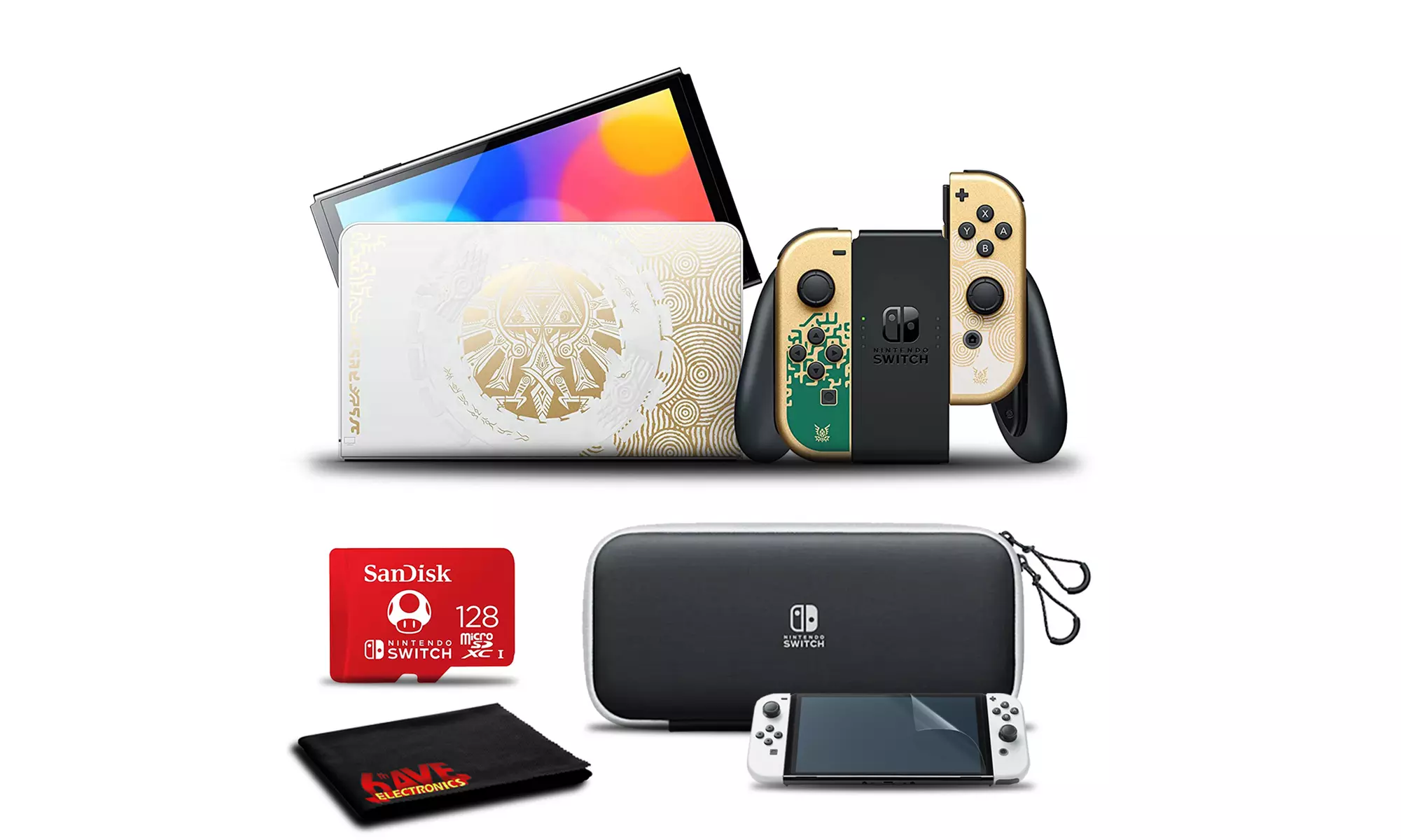 Nintendo Switch OLED Zelda Tears of The Kingdom with Case and 128GB Memory Card - Primary Image