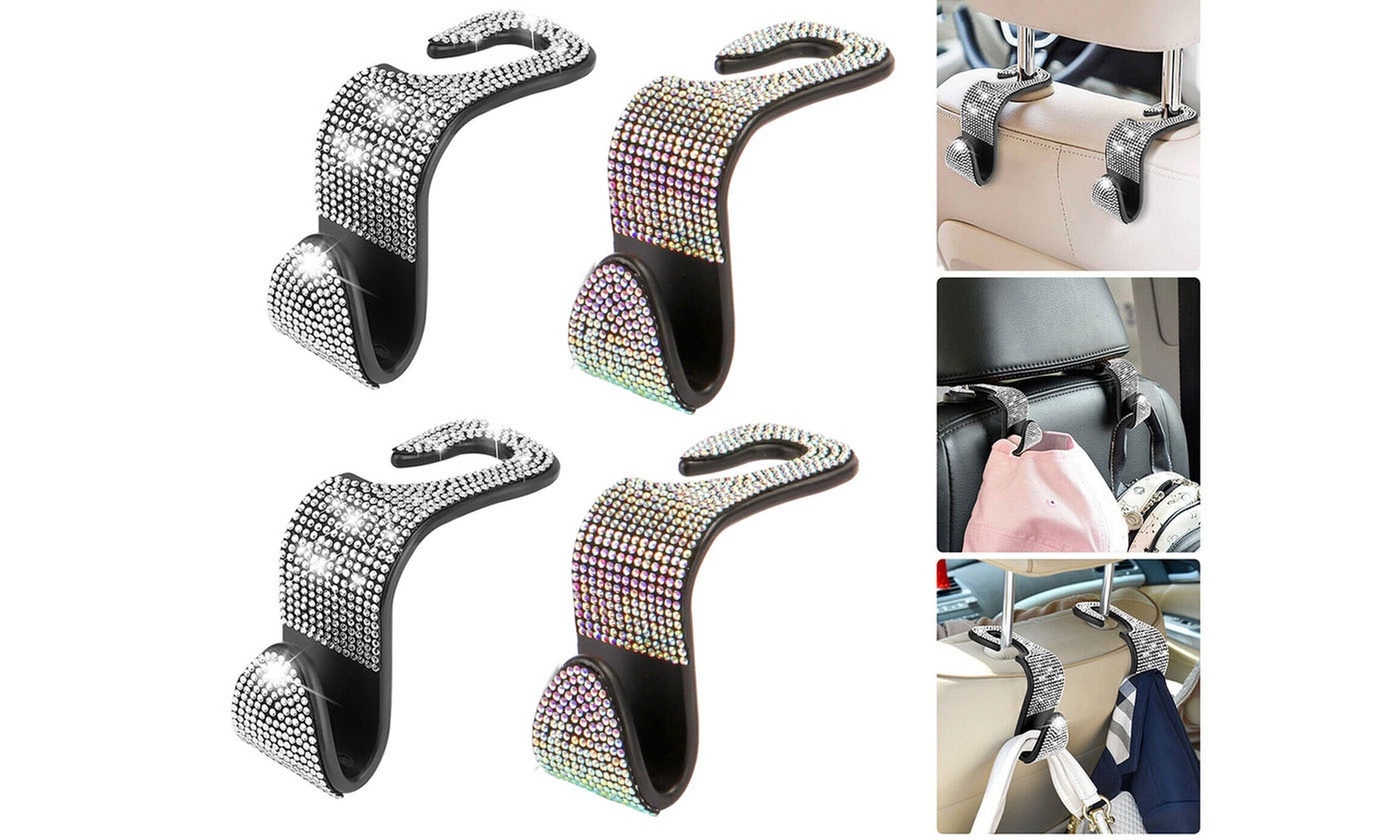 2 Pack Bling Rhinestone Car Seat Headrest Hook Backseat Hanger Bag Holder - Primary Image