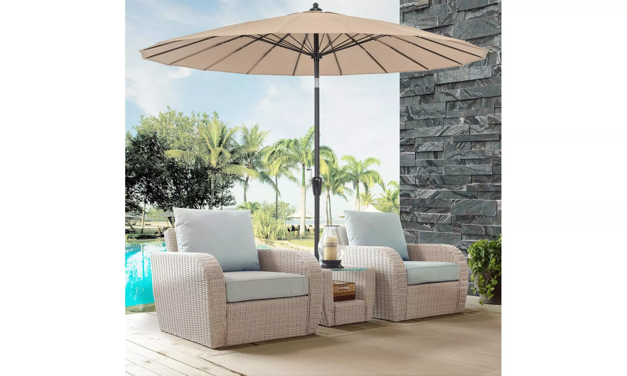 Costway 9 FT Round Patio Umbrella with Push Button Tilt & Crank Handle