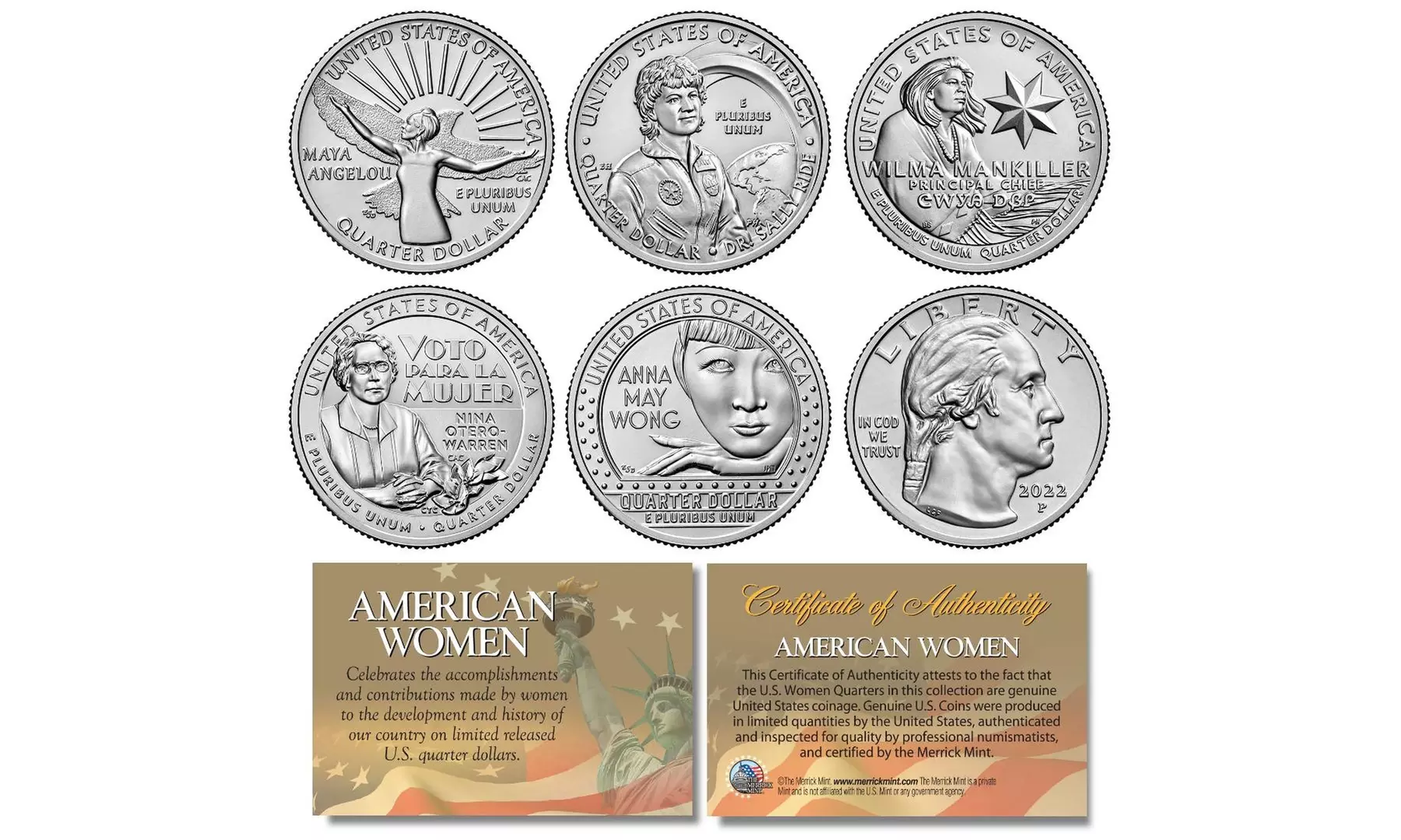 American Women 2022 Series U.S. Mint Quarters 5-Coins w/Capsules - P or D Mint