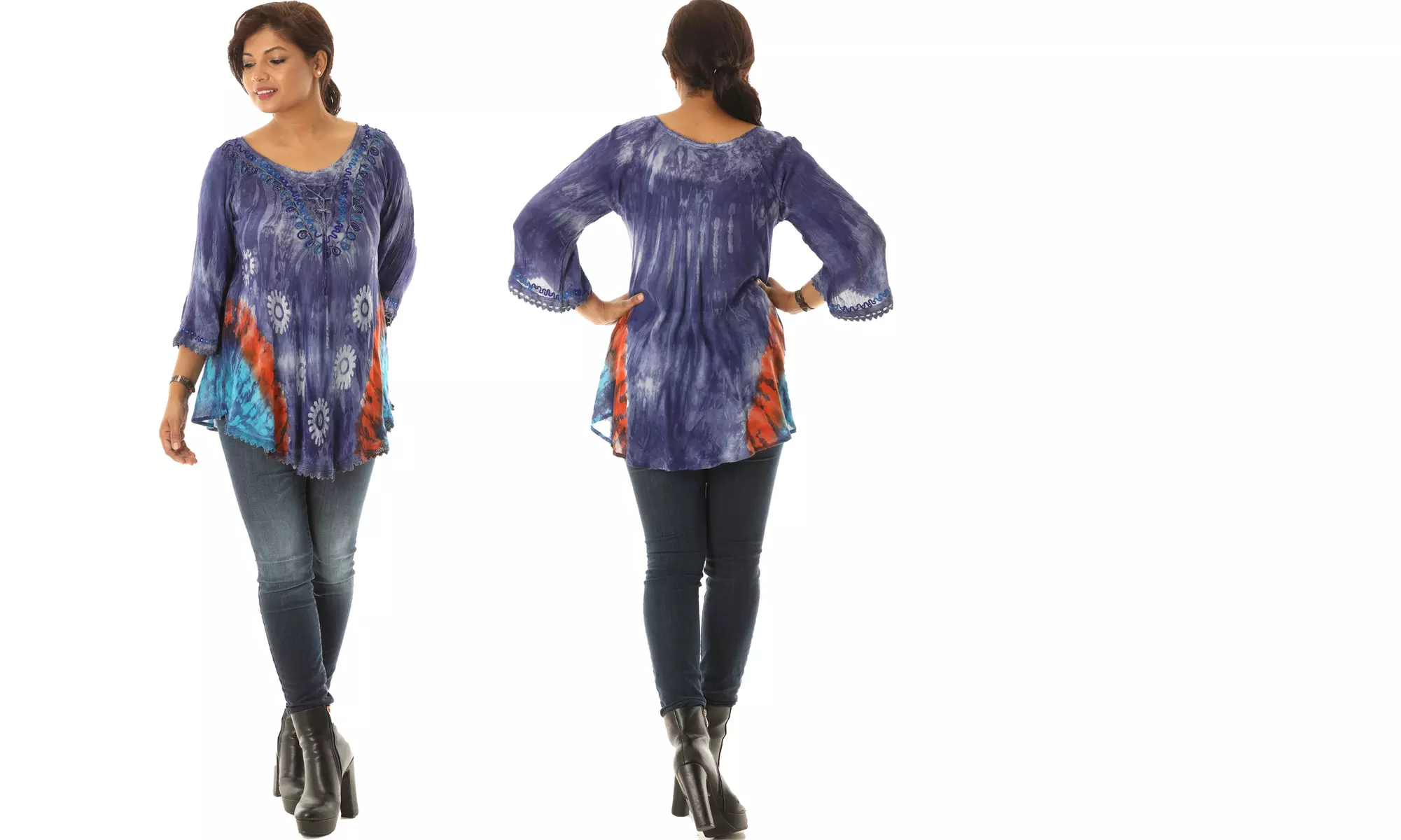 Women's Tie-Dye Embroidered Blouse Top (Also In Plus Size)