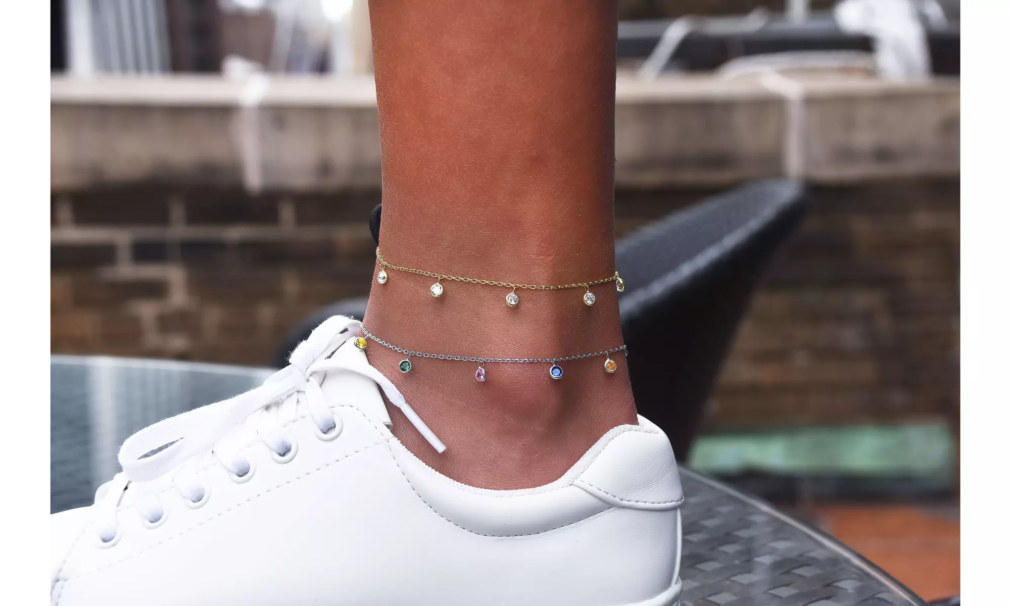 Dainty Bezel Drop Ankle Bracelet - Primary Image