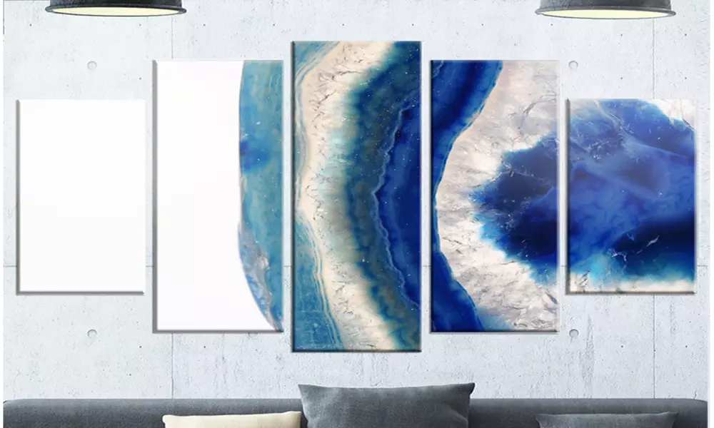 Macro of Blue Agate Stone - Abstract 5 Panel Metal Wall Art Sets Print - Primary Image