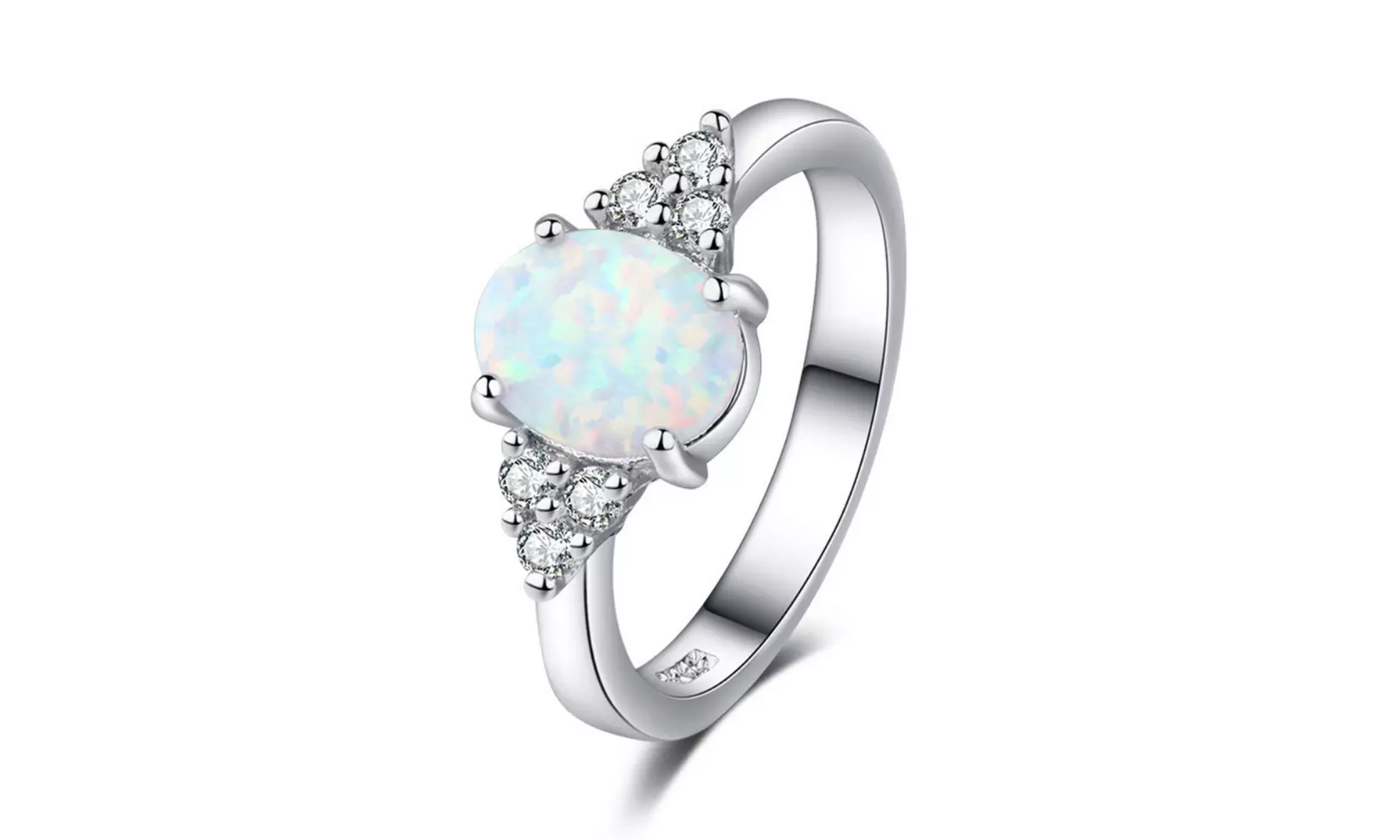 Fire Opal Genuine 925 Sterling Silver White Gold Gemstone Jewelry Ring All Sizes - Primary Image