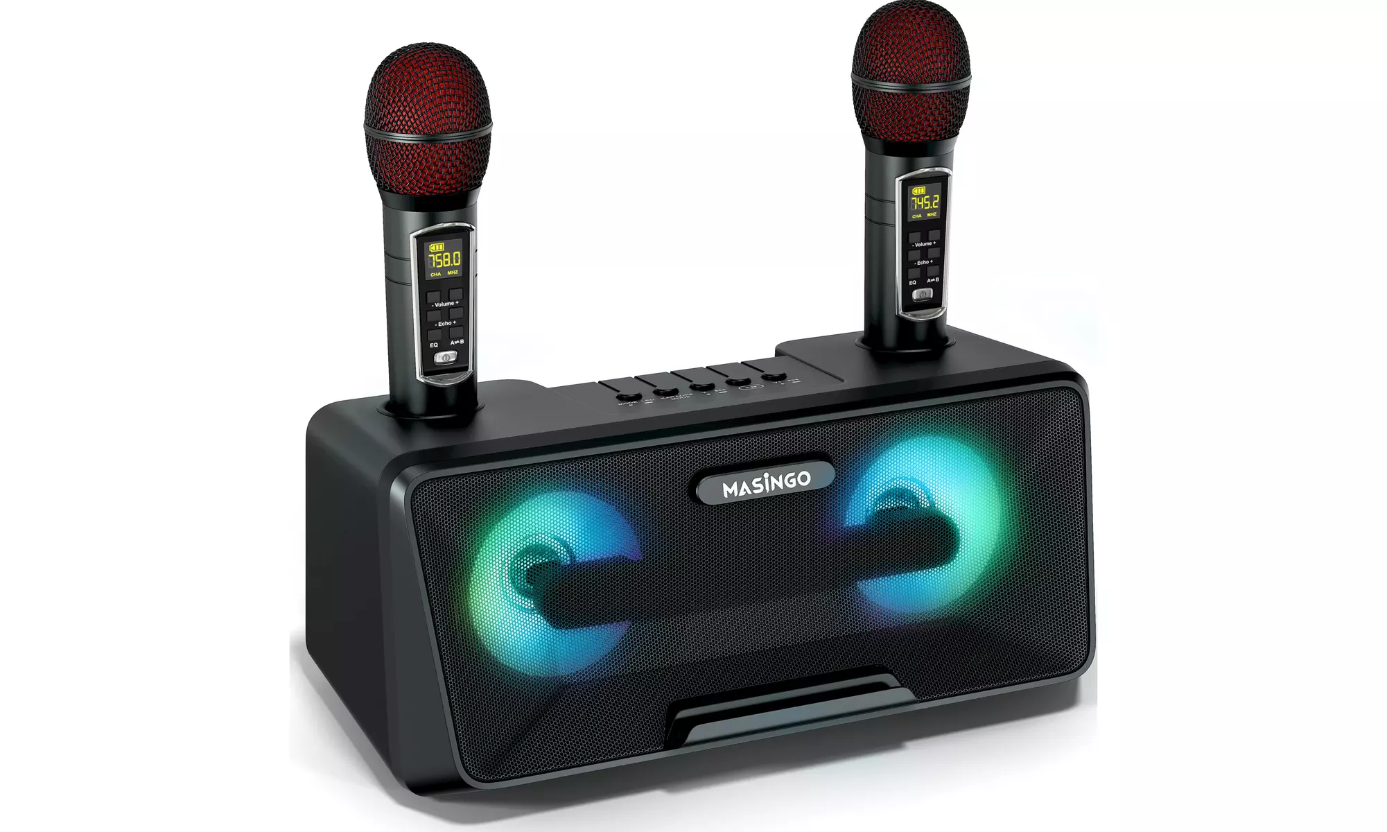 Portable Karaoke Machine for Adults and Kids with 2 Wireless Mics and LED Lights - Primary Image