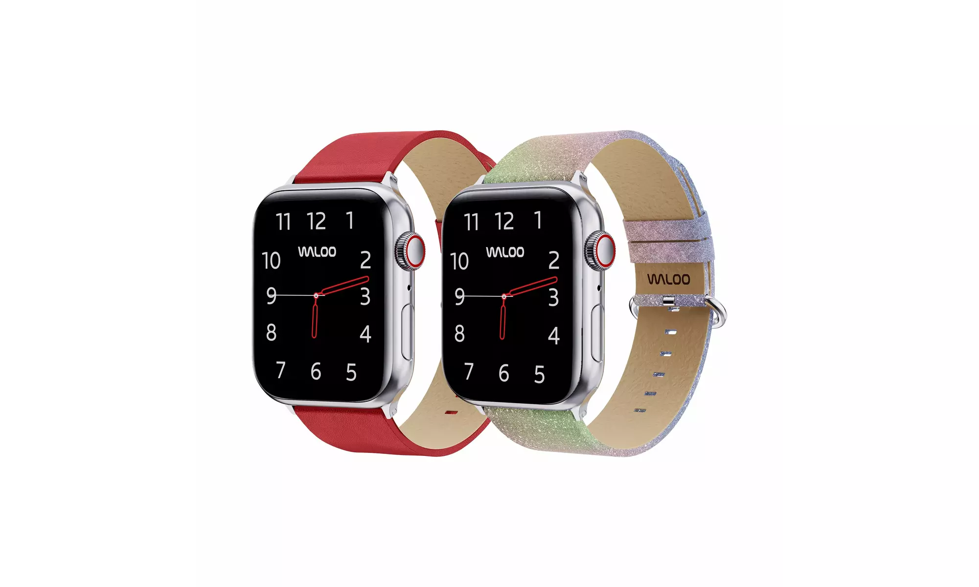 Waloo 2-Pack Leather Grain and Shiny Brilliance Apple Watch Bands