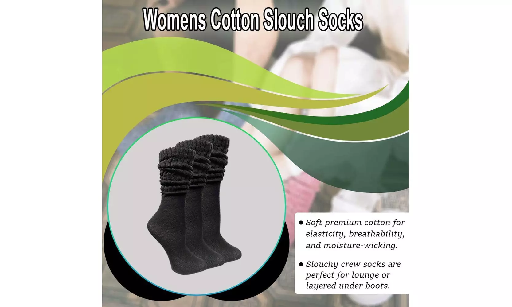 6 Pairs of Womens Slouch Socks, Scrunchie Boot Sock Colorful