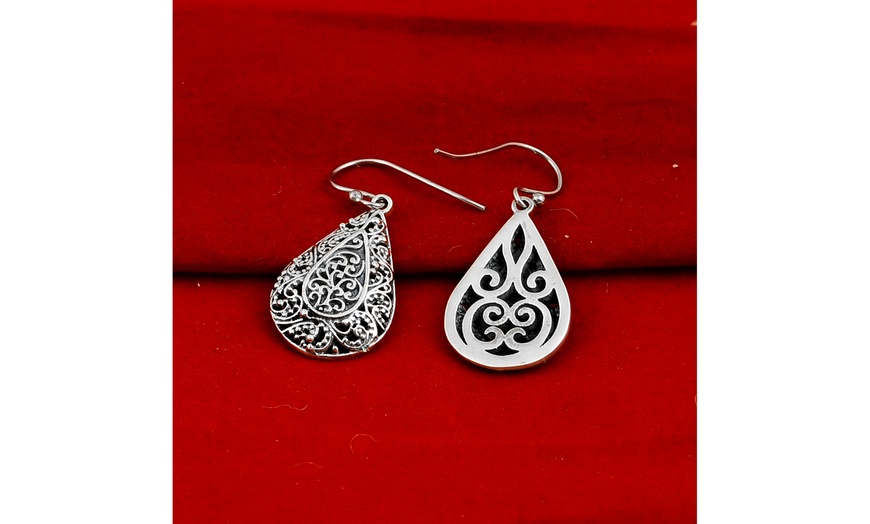 Image 4: Plain Sterling Silver Dangle Earrings For Girls & Womens By Orchid Jewelry