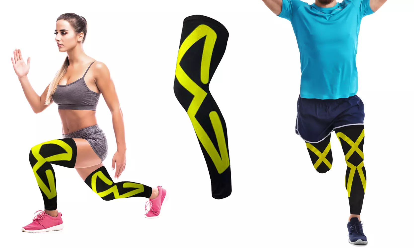 Kinesio Tape Full Knee and Calf Compression Sleeves (1-Pair) - Primary Image