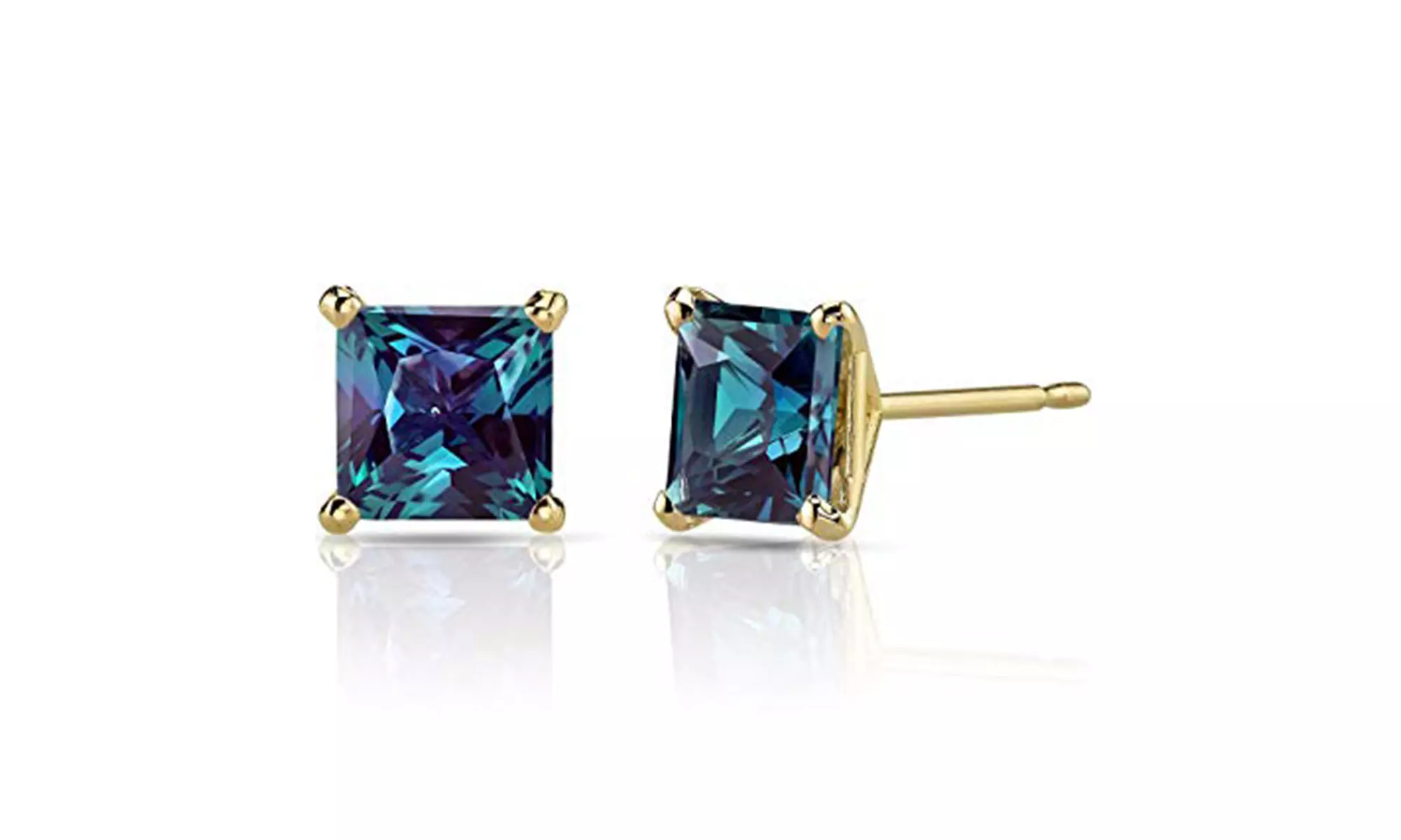  Paris Jewelry 14k Yellow Gold Plated Princess Created Alexandrite Stud Earrings - Second Medium
