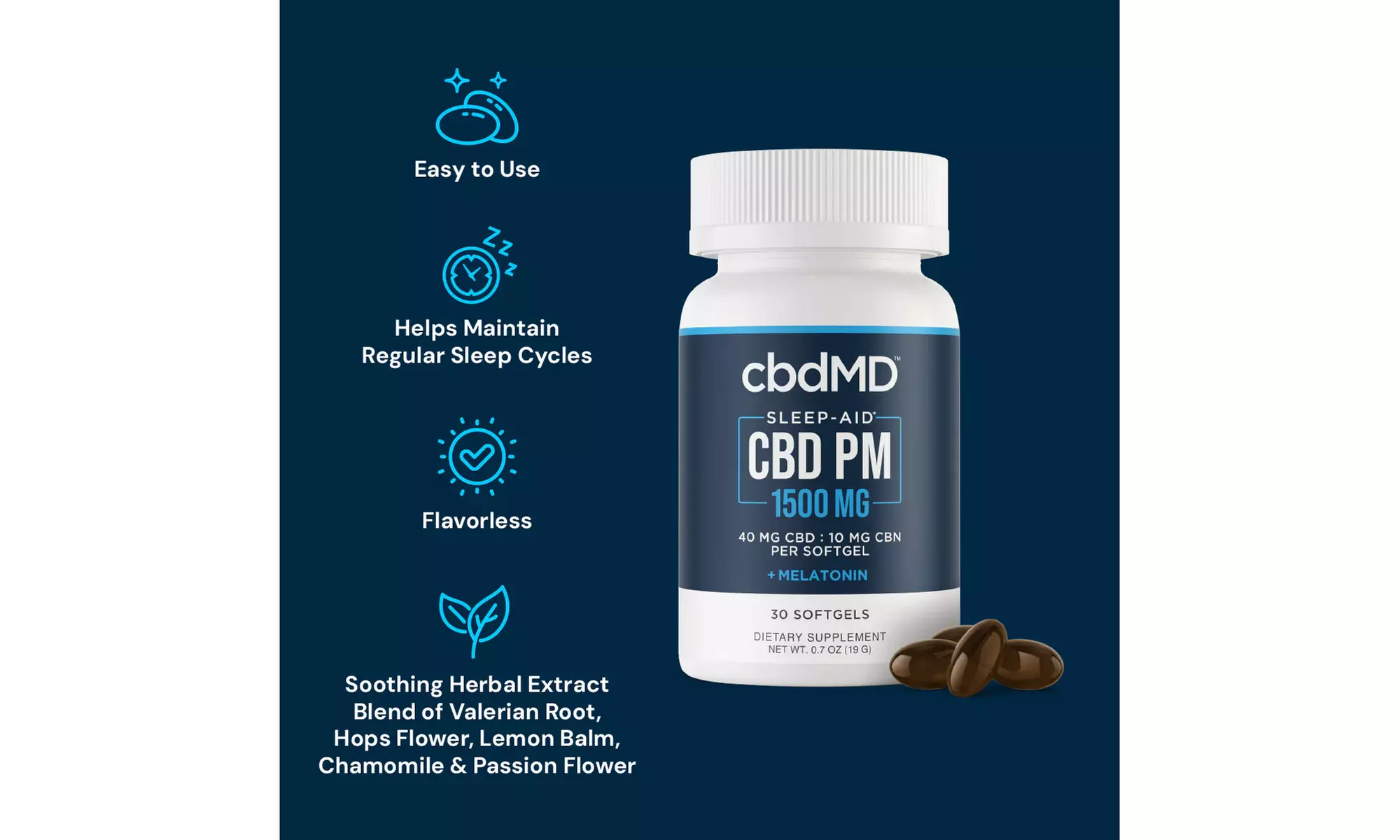 cbdMD Night Time Essentials (Gummies, Tinctures, Capsules) - Multiple Strengths 