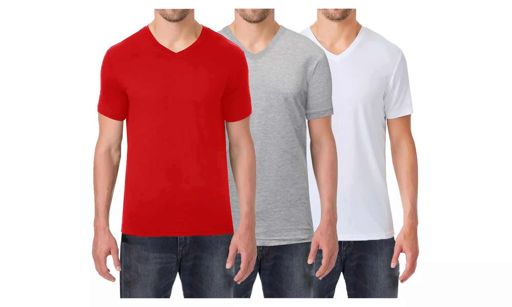 3-Pack Men's Short Sleeve V-Neck Cotton-Stretch Tee (S-2XL)