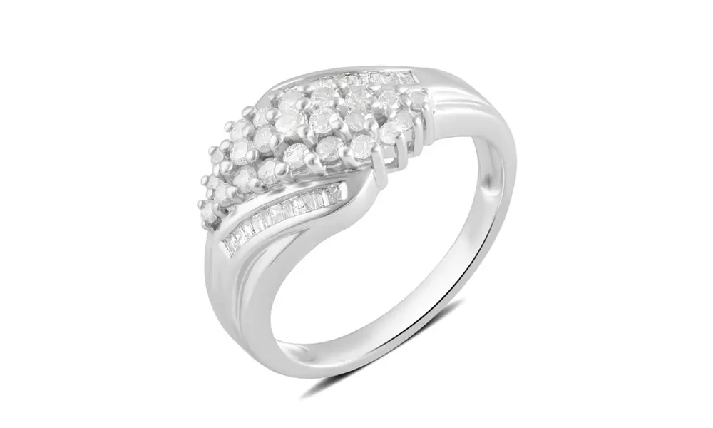 1/2 CTTW Cluster Diamond Anniversary Ring in Sterling Silver by DiamondMuse - Second Medium