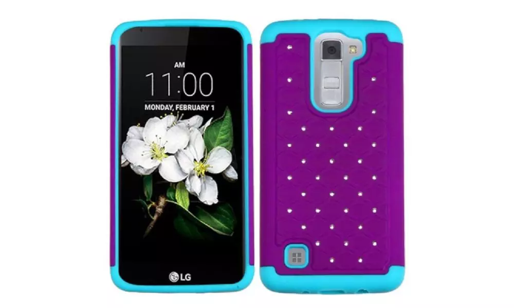 Insten Hard Dual Rubber Silicone Case W Diamond For Lg K7 Purple Teal - Primary Image
