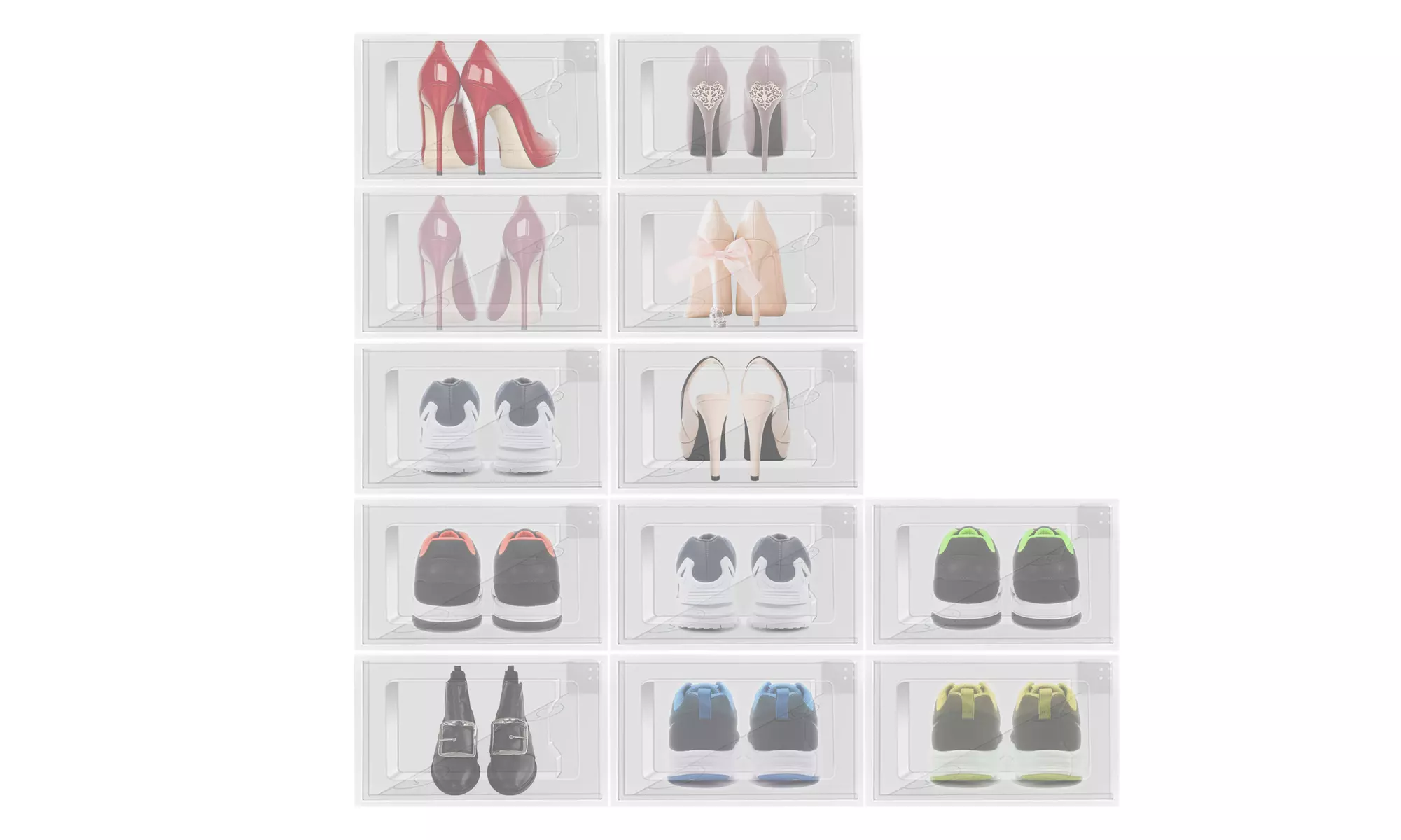 Foldable 12 PCS Organizer Shoe Storage Boxes Clear Plastic Stackable Mold-proof - Primary Image