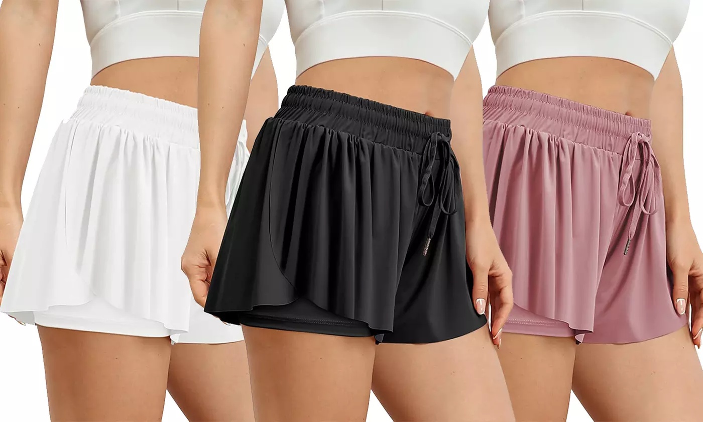 Women's 2 in 1 Workout Shorts Quick Dry Athletic Flowy Running Shorts with Liner