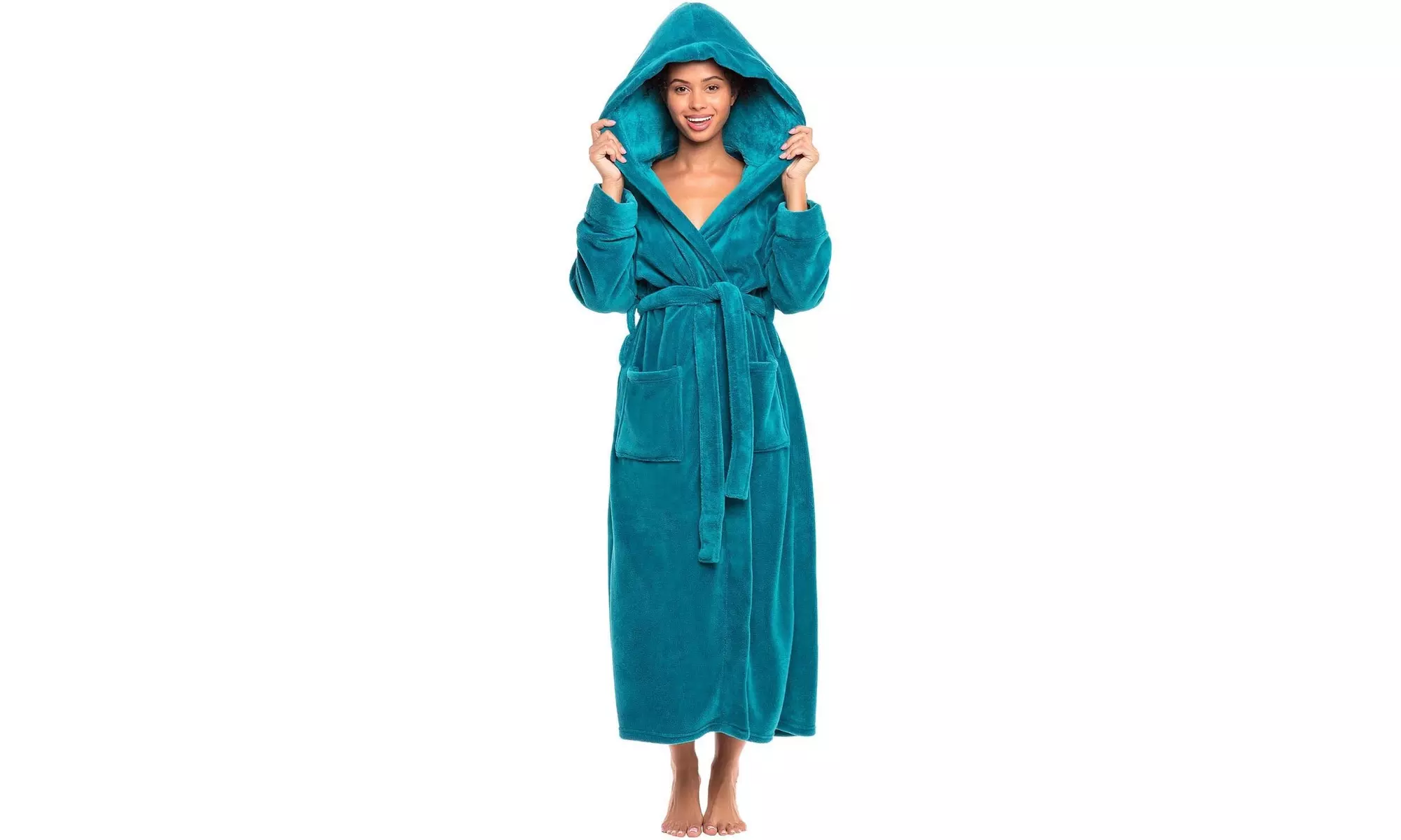 Alexander Del Rossa Women's Plush Fleece Robe with Hood, Long Warm Bathrobe - Primary Image