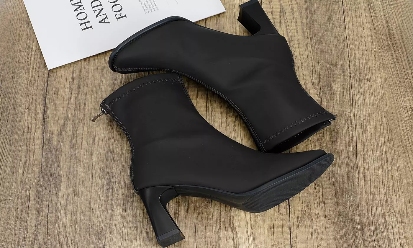 Women's High Heel PU Mid Calf Boot with Back Zipper