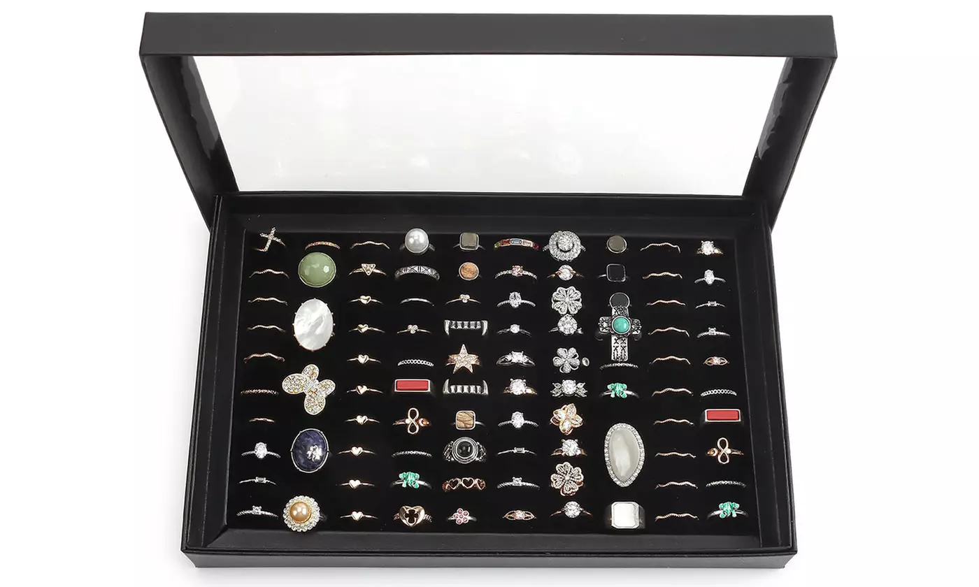 100 Slots Ring Jewelry Organizer Display Case with Lid