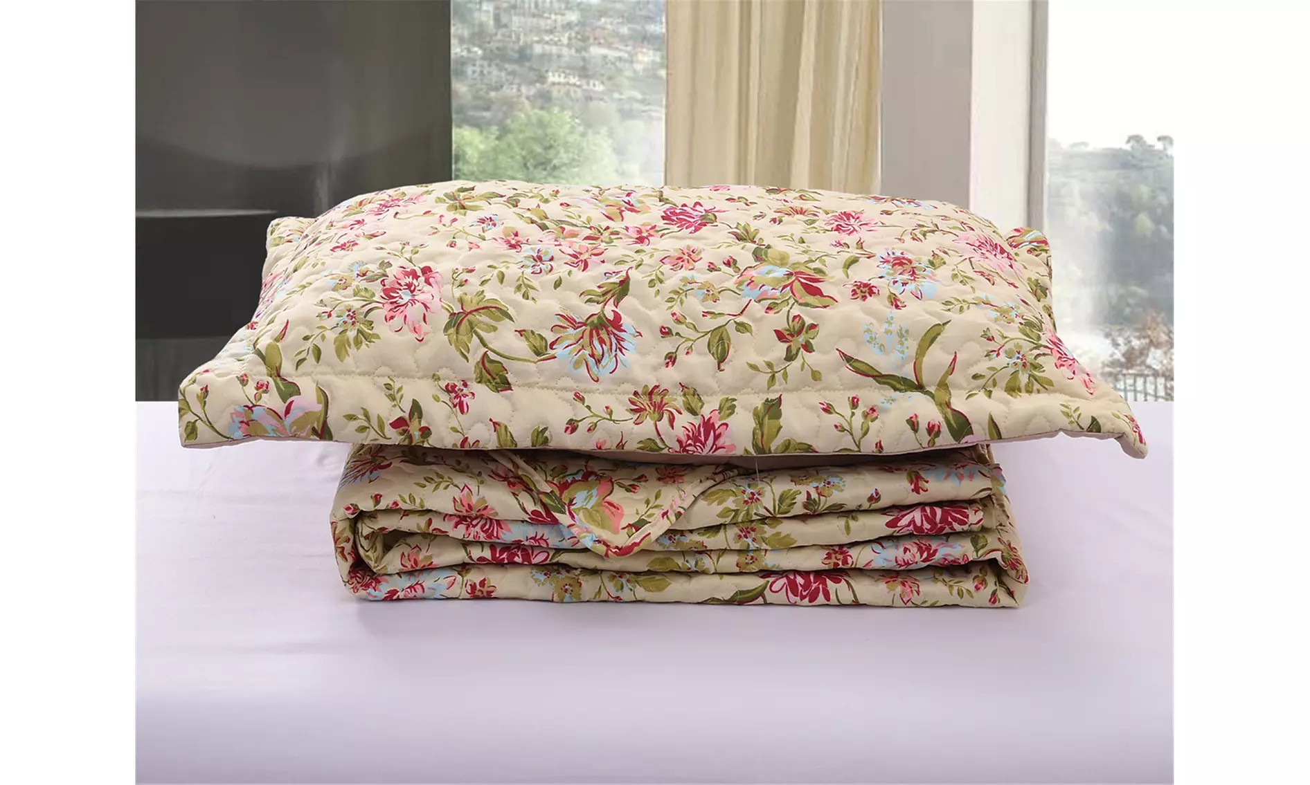 JML 3-Piece Reversible Quilt Set,Home Collection Printed Bedspread With 2 Shams