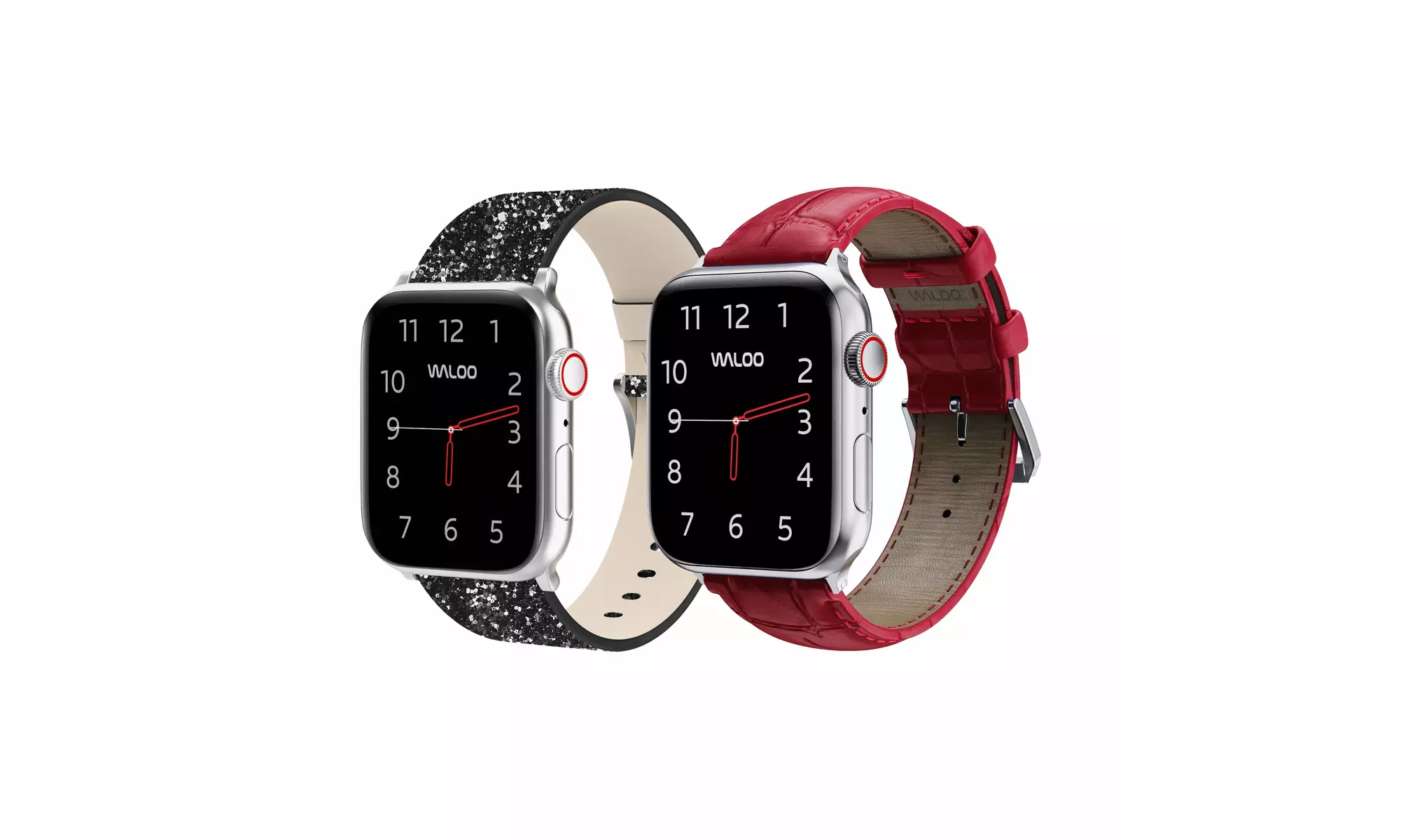 Waloo 2-Pack Leather Bling and Crocodile Embossed Apple Watch Bands