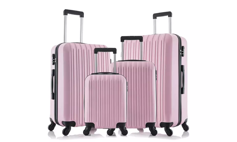 4 Piece Set Luggage Sets Suitcase ABS Hardshell Lightweight Spinner Wheels Pink - Primary Image