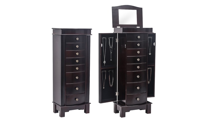 Jewelry Armoire With Mirror 8 Drawers 16 Necklace Hooks 2 Side Swing Doors Groupon