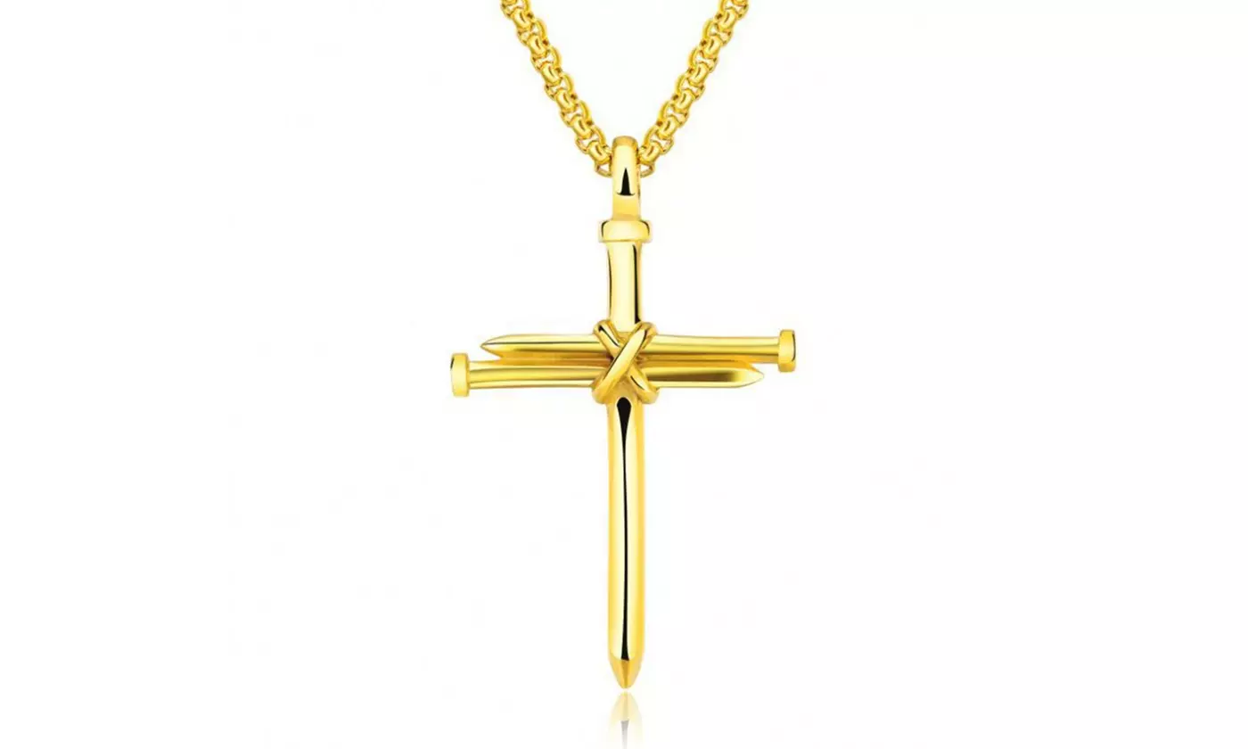 Stainless Steel Nail Cross Pendant Necklace with 24 Inch Chain