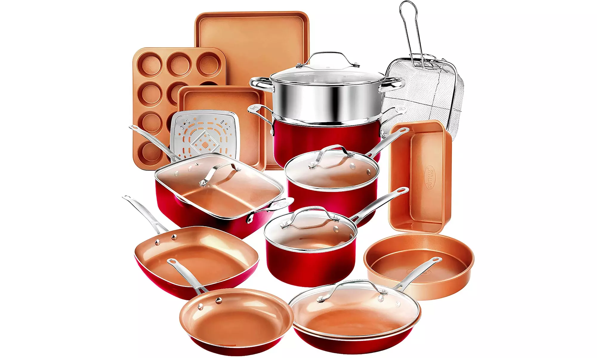 Gotham Steel Cookware, Bakeware Set (Red)-New - Primary Image