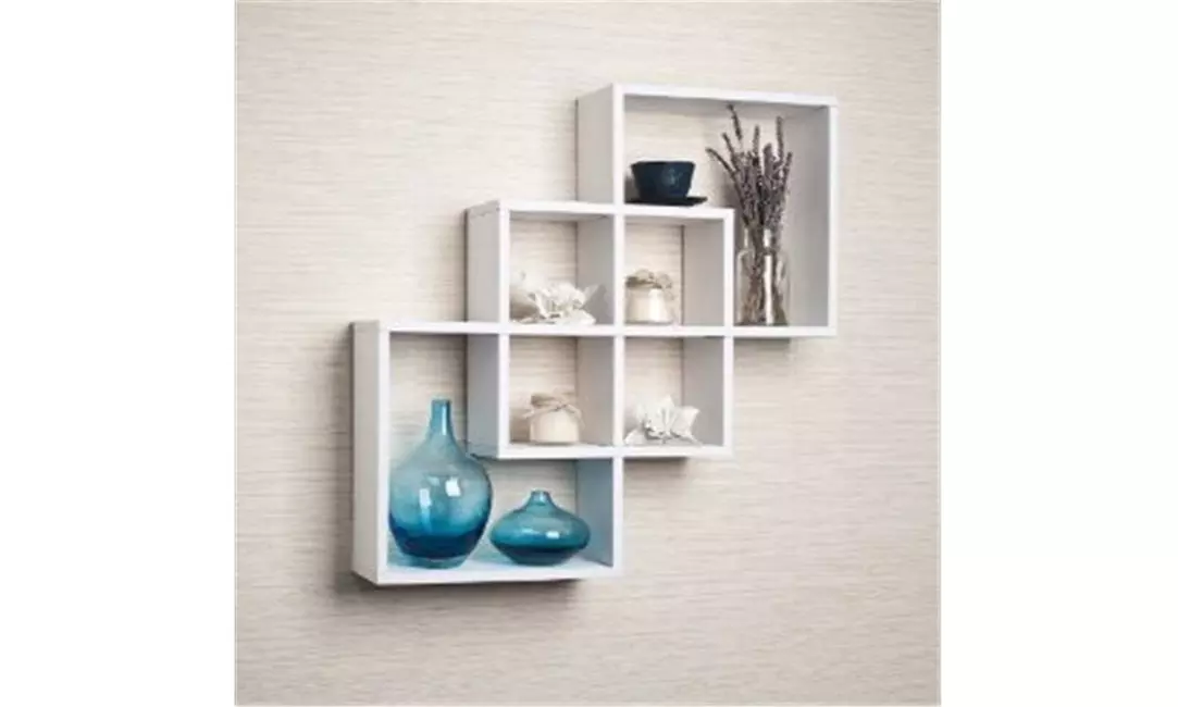 Danya B. FF6013W Intersecting Squares Decorative Wall Shelf White - Primary Image