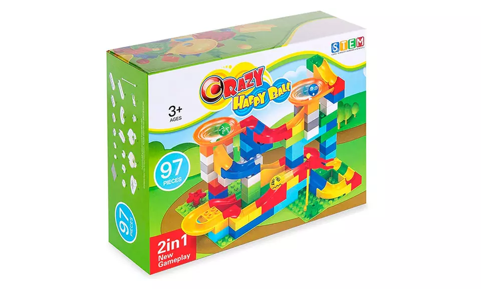 97-Piece Marble Maze Run Racetrack Puzzle Construction Set STEM Toy w/ 4 Balls - Second Medium