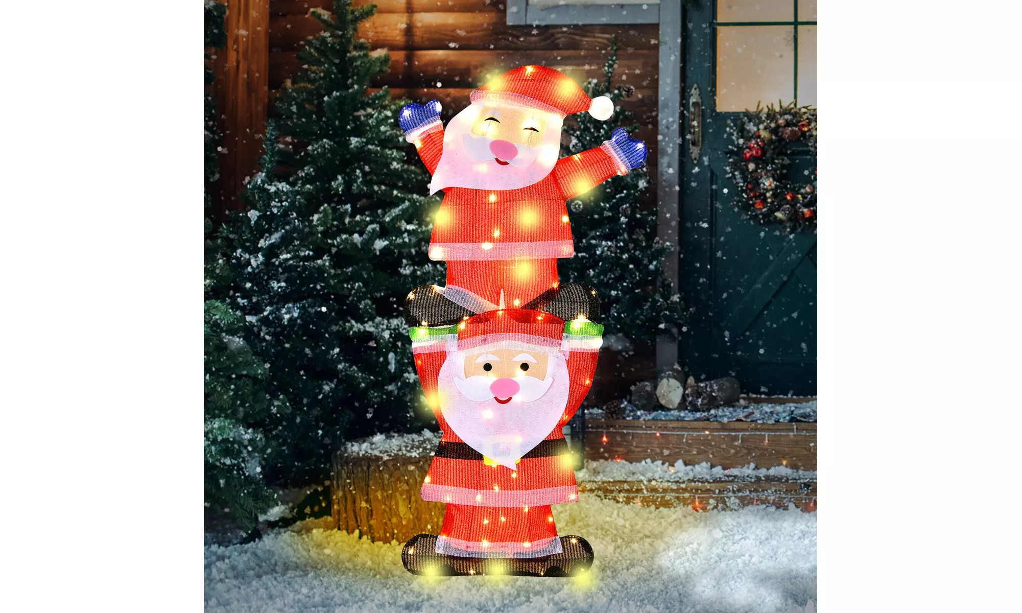 LED Double Santa Yard Sign Santa Christmas Decoration W/ String Lights & Stakes