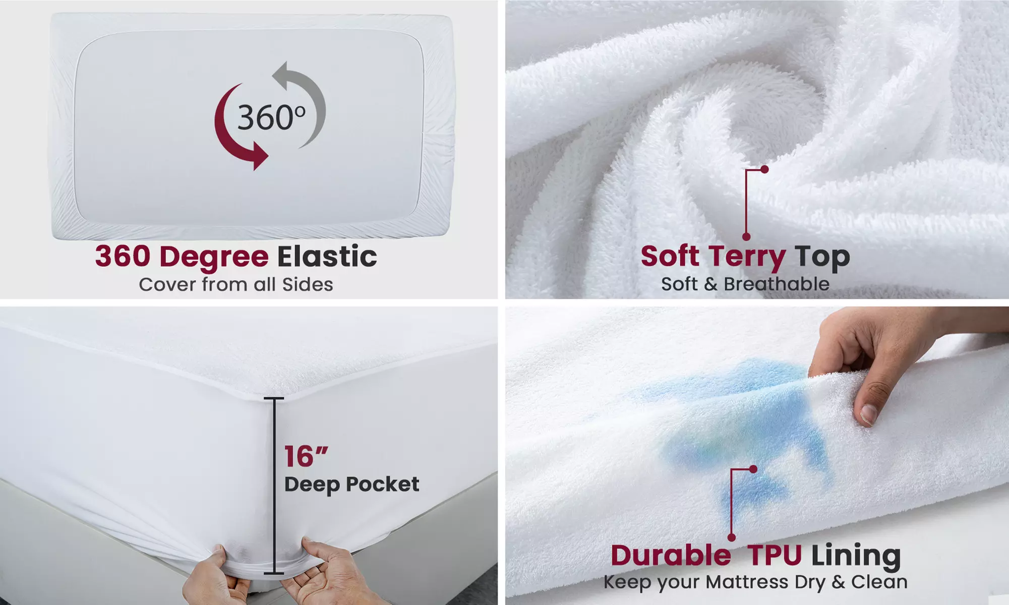 Lux Decor Polycotton Fitted Mattress Protector Waterproof Terry Mattress Topper
