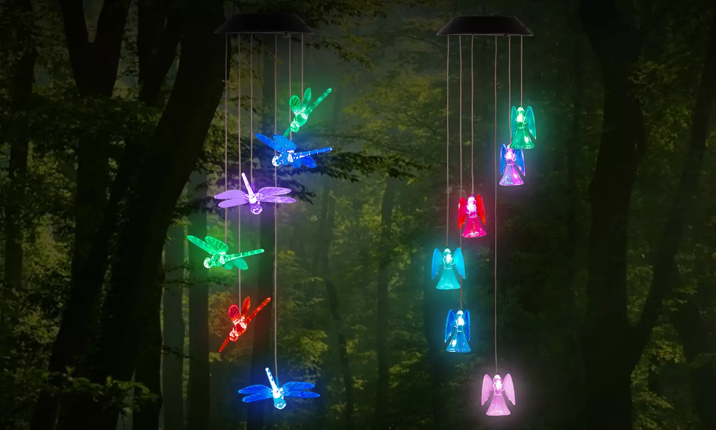 SolarEK Solar Powered Dragonfly or Angel Lights LED Color Changing Wind Chimes - Primary Image