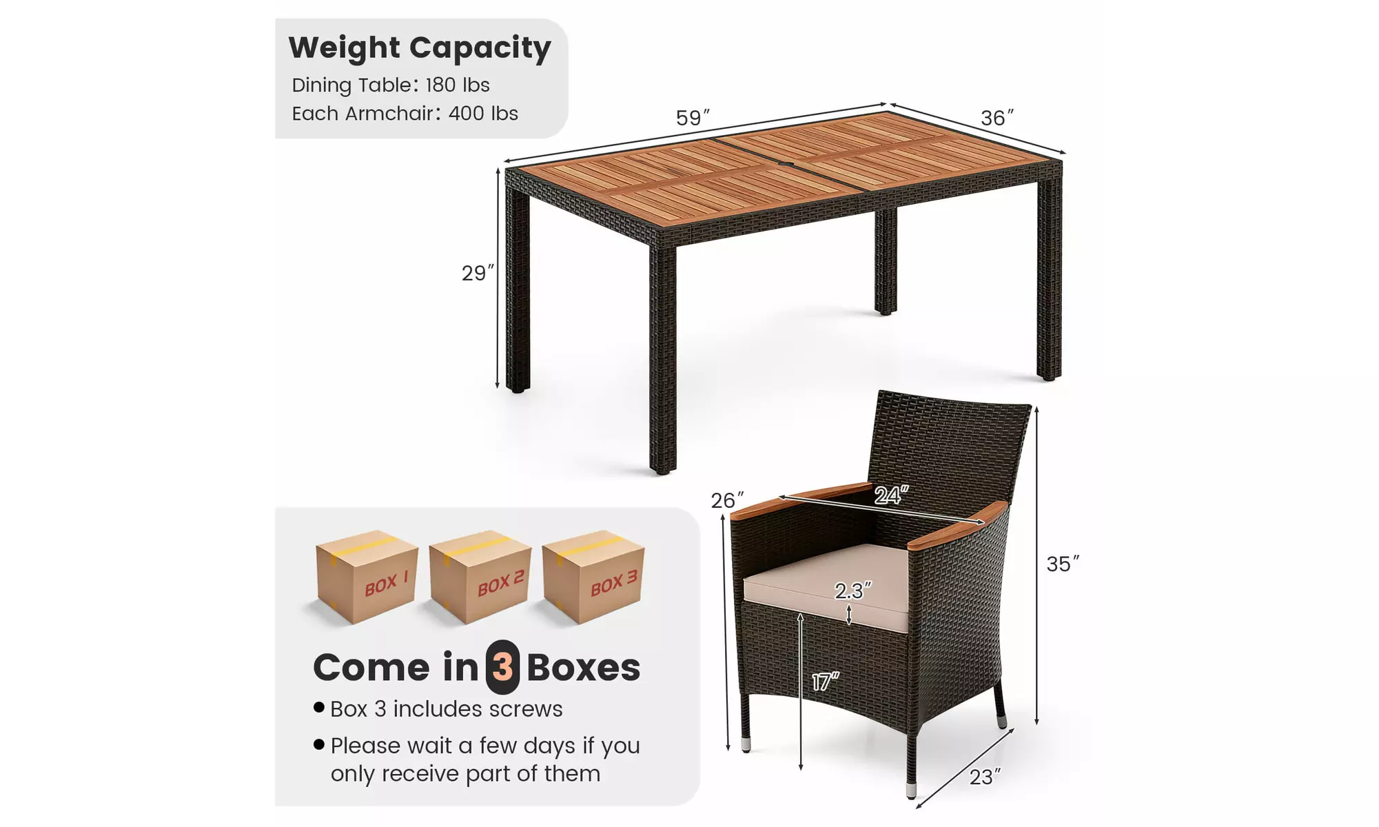 Costway 7 Pieces Outdoor Wicker Dining Set with Acacia Wood Table and 6 Chairs