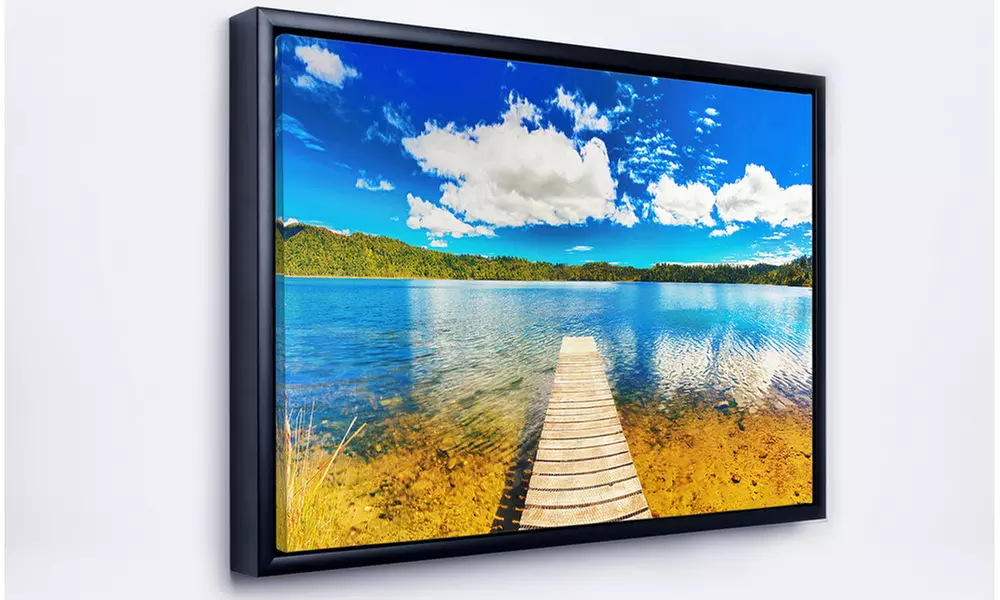Lake with Pier Panorama - Photography Framed Canvas Art Print - Second Medium