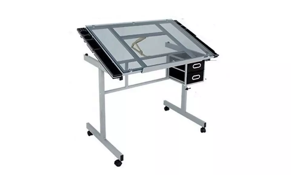 Glass Top Drafting Table with Adjustable Stool - Primary Image