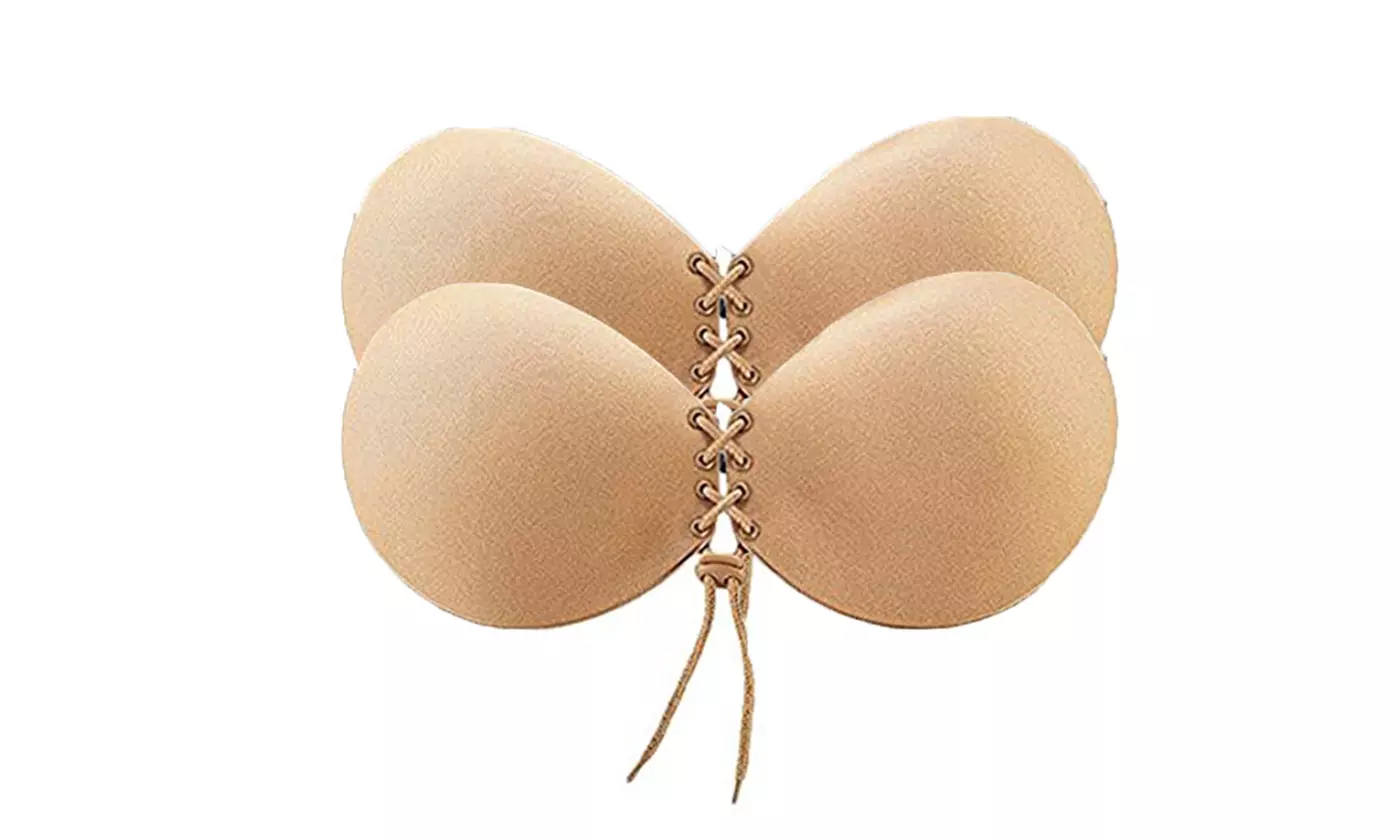 2 Pairs Womens  Invisible Self Adhesive Strapless Push Up Bras - Second Medium