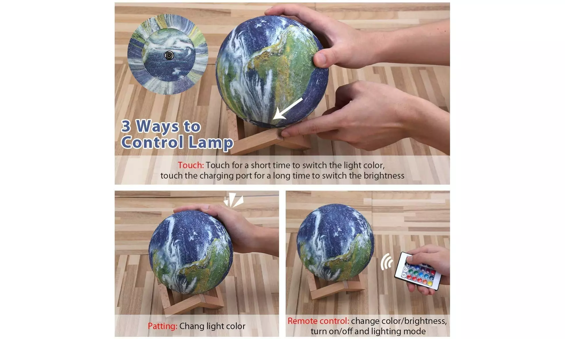 Moon, Galaxy, or Earth Color-Changing 3D Lamp w/ Touch Sensor & Remote Control