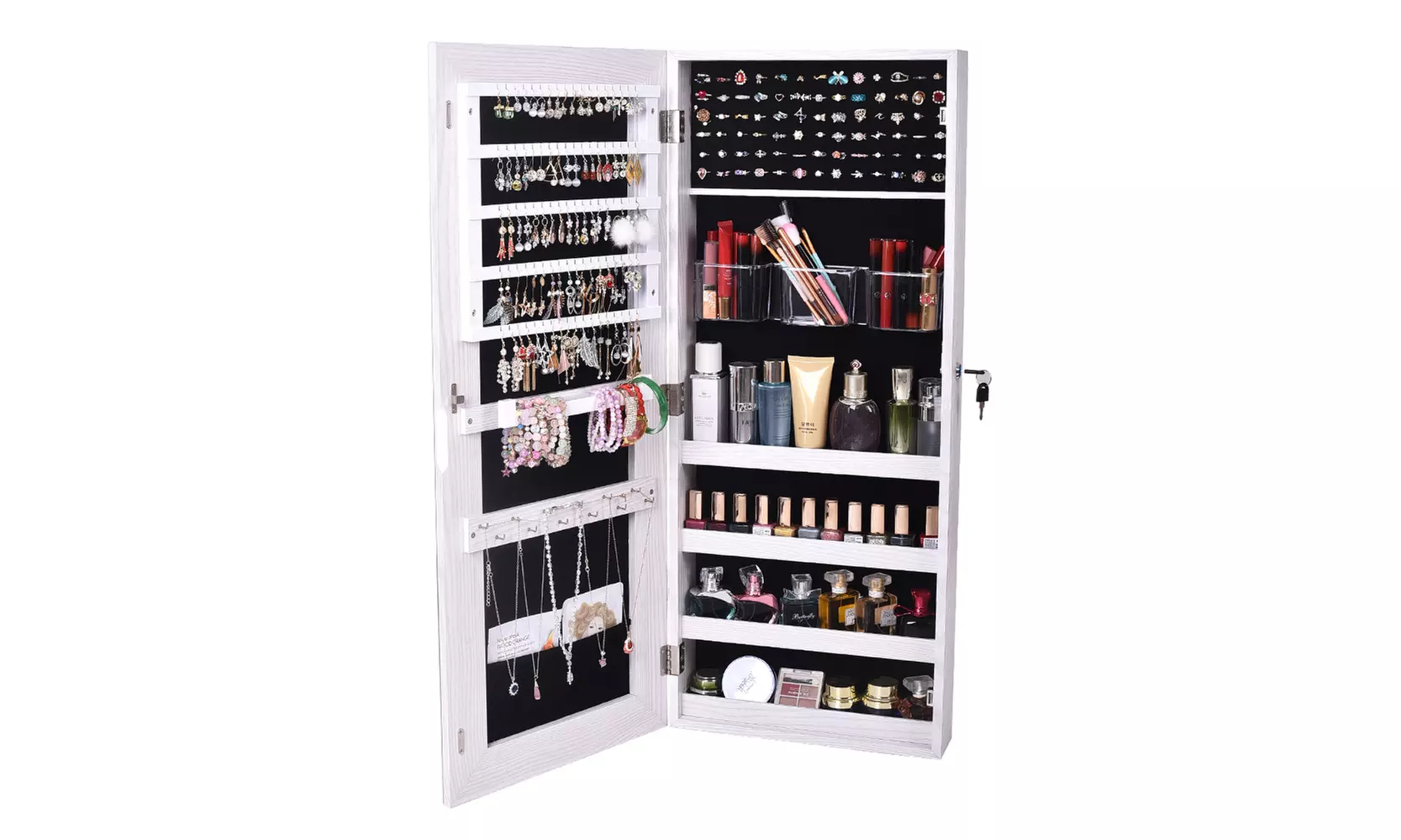 Jewelry Cabinet Wall Mount Mirrored Armoire Storage Organizer White - Primary Image