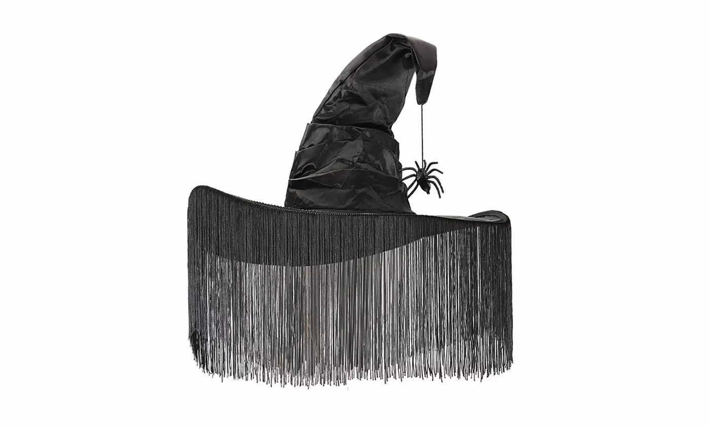 Women Halloween Black Ruched Witch Wizard Hat Fancy Dress Costume Accessory
