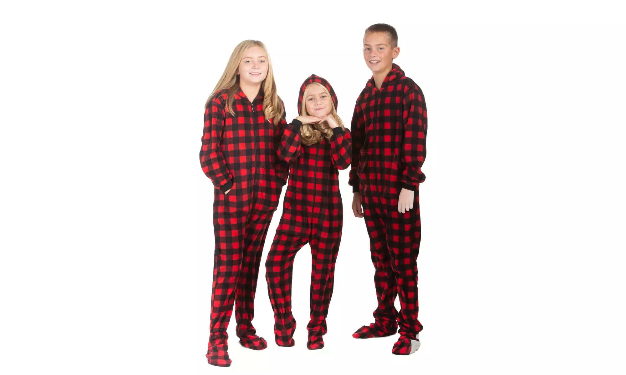Hoodie Onesie Red & Black Buffalo Plaid Footie Pajamas for Kids - Primary Image